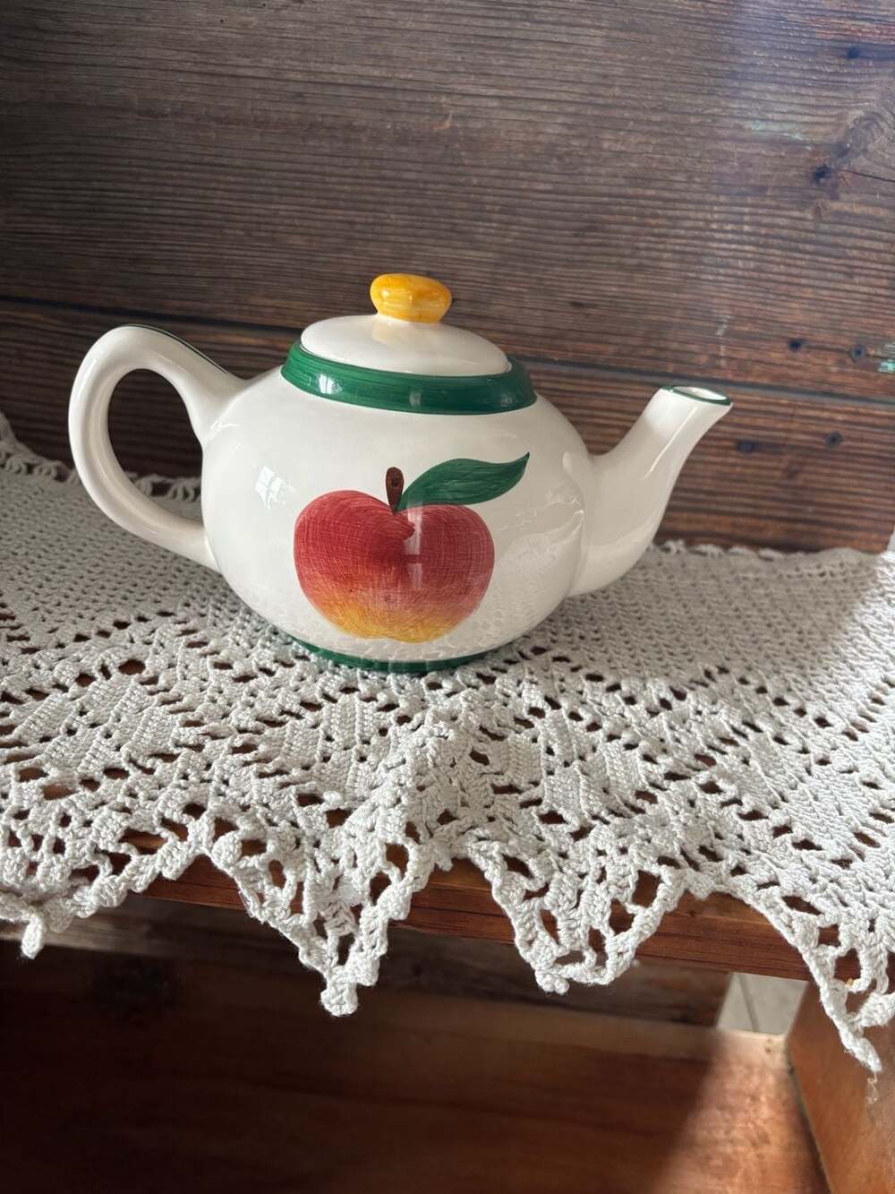 Asia Master Group Apple Teapot Ceramic White Red Green Trim